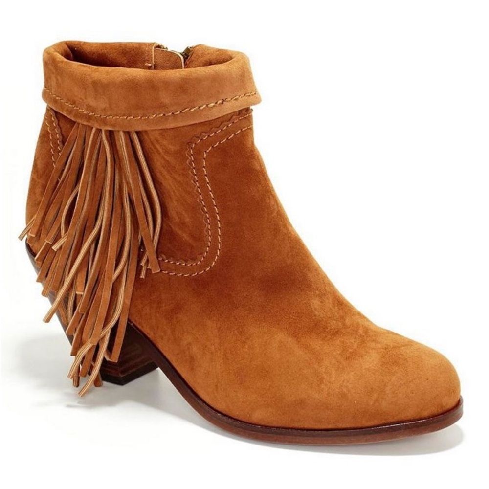Sam Edelman Louie Ankle Boots Brown Suede Fringe size 9